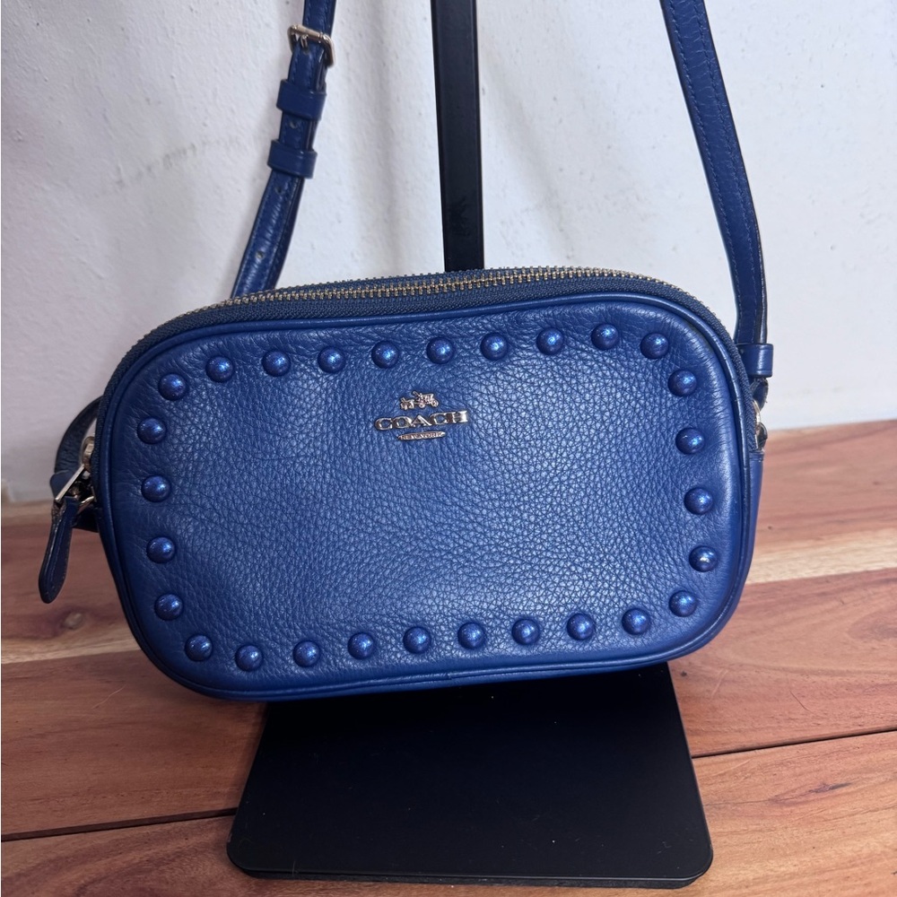 Coach Navy Pebbled Leather Studded Crossbody Bag - Picture 2 of 6